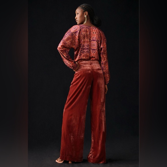 🍷By Anthropologie Wide-Leg Velvet Trousers, 12 Tall - Picture 4 of 7